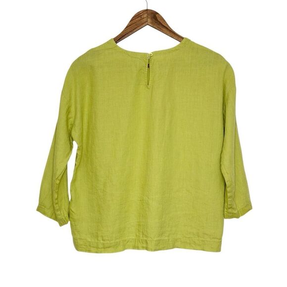 Eileen Fisher Organic Handkerchief Linen 3/4 Sleeve Top Green Size 2-4 Petite - Picture 4 of 7